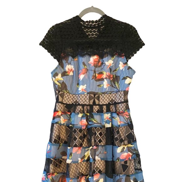 Foxiedox Lace and Print Detail Midi Dress - Sweetwater Print (S) - Picture 2 of 9